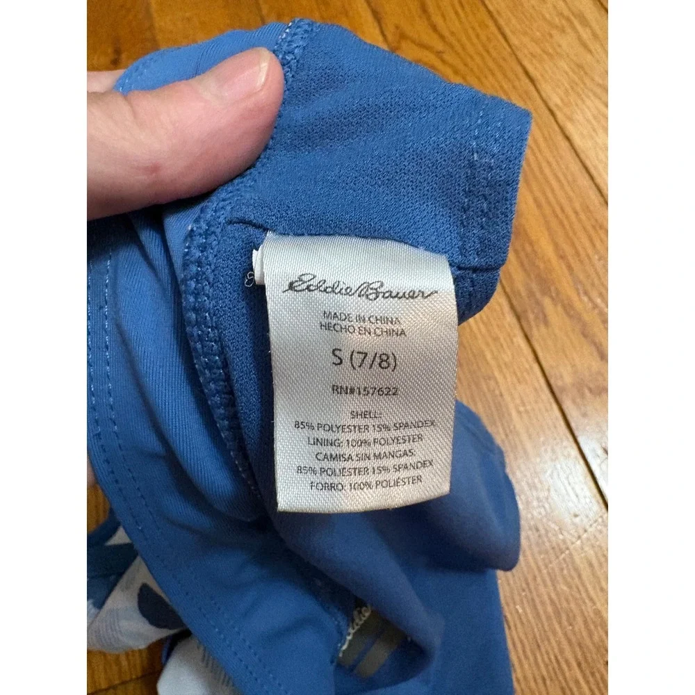 Eddie Bauer Girls Blue Floral Board Shorts Swim Trunks Size S 7/8